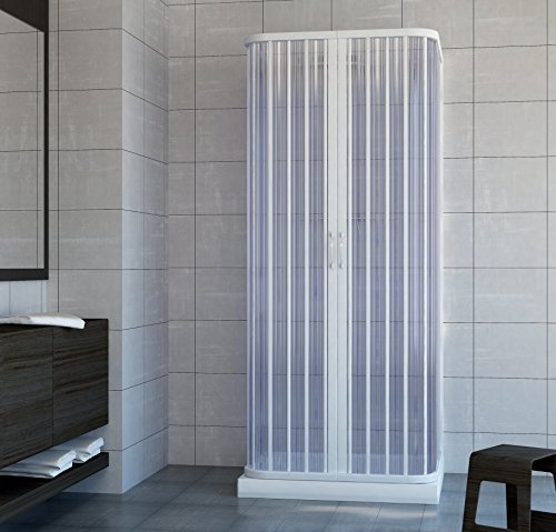 Rollplast BSAT2CONCC28090090 Mampara de ducha con fuelle, tamaño 90 x 90 x 90 x 185 H cm, PVC, con tres lados, dos puertas con abertura central., color blanco