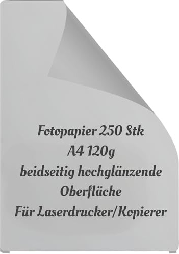 250x Fotopapier A4 120g /m² beidseitig hochglänzende Oberfläche, für perfekte Farbwiedergabe + einzigartigem Glanzeffekt + gestochen scharfe perfekte Ausdrucke nur für Laserdrucker und Kopierer
