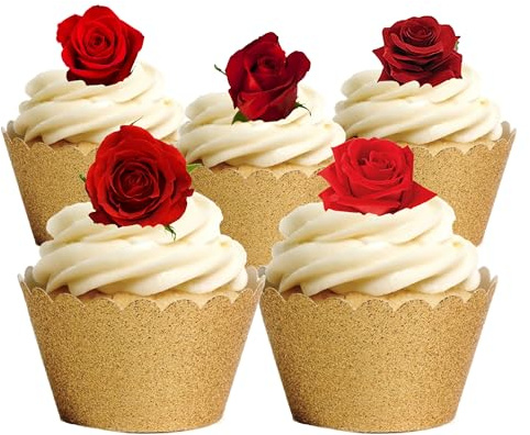 30 wunderschöne rote Rose Blume essbare Wafer Papier Kuchen Topper Dekorationen