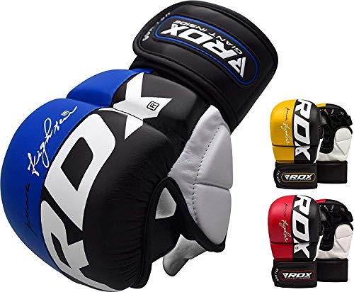 RDX MMA Gloves Grappling, Sparring, Martial Arts Mitts Men Women, Hybrid Open Palm, Maya Hide Leather Wrist Support Boxing Glove Training Cage Fighting Combat Sports Muay Thai, Punching Bag Kickboxing
