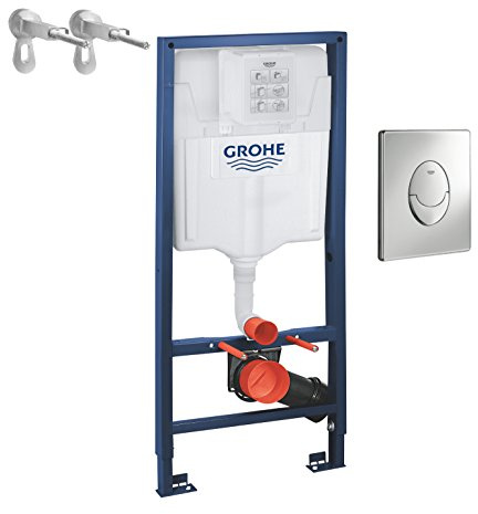 GROHE 38721001 Rapid Sl 3-in-1 Set for Wall-Hung Toilet, 1.13 m (Wall Brackets and Skate Air Flush Plate) - Chrome