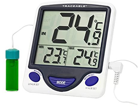 Control Traceable 4648 Jumbo Display Vaccine Thermometer with 5ml Round Bottle, -50°C to 70°C (-58°F to 158°F) Range, 0.1° Resolution