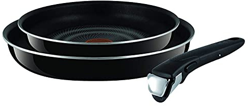 Tefal Ingenio Elegance Non-Stick Pots and Pans Set, 3-Piece, Starter Kit, Compatible with all Hobs Excluding Induction, Grey, with Red or Black Button, L2319002