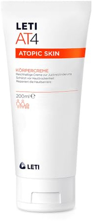 LETI AT4 Körpercreme - Reichhaltige Körperpflege für trockene Haut und Neurodermitis, beruhigt die Haut und lindert den Juckreiz, reizmindernd, dermatologisch getestet, 200 ml