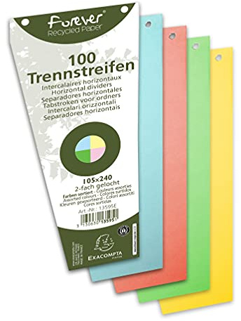 Exacompta 13595B 100er Pack Karton-Trennstreifen. Trapezform farbig sortiert. Für eine übersichtliche Anblage Ihrer Dokumente. Trennlaschen Trennblätter Ordner Register Blauer Engel