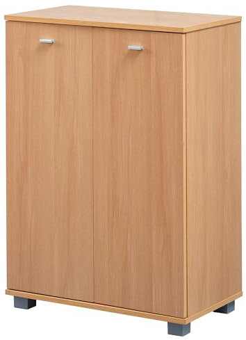 Wohnling Design Schuhschrank Nimes modern Holz Buche 12 Paar Schuhe 4 Fächer 2 Türen, Schuhregal 60 x 90 x 35 cm platzsparend, Schuhkommode Flurschrank mit Ablage