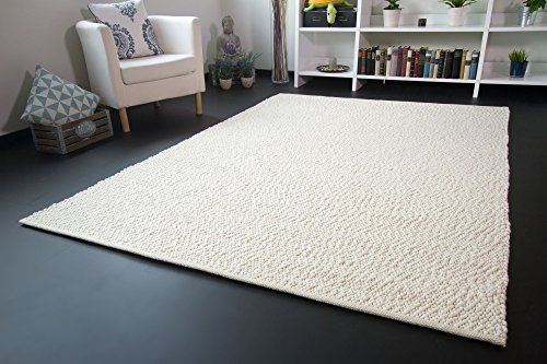Steffensmeier Handwebteppich Lindau | gewalkte Schurwolle mit Fusselstopp | Naturprodukt | Wohnzimmer Teppich | wollweiss, Größe: 70x140 cm