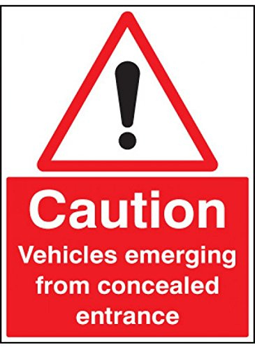 Caledonia Signs 17584Q Caution Vehicles Emerging from Concealed Entrance Sign, Rigid Plastic, 600 mm x 450 mm