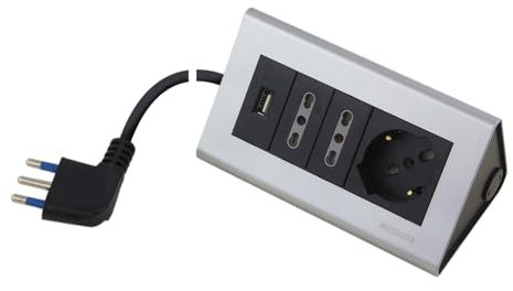 POLY POOL - PP2594.2 Ciabatta Multipresa da Scrivania - Multipresa Elettrica 2 Prese Bivalenti, 1 presa USB e 1 Presa Schuko - Ciabatta Elettrica Cavo 2 m