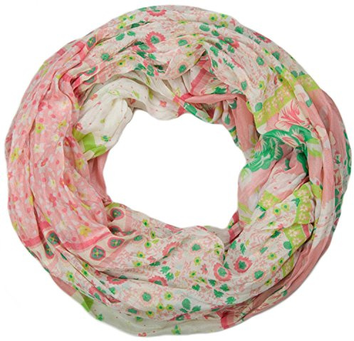 styleBREAKER Écharpe tube à motifs floraux, mélange d'imprimés, effet froissé et plissé, paisley, pois, fleurs, roses 01014008, Rose-vert-