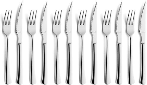 Amefa CHULETERO 7038, 12-teiliges Steak- und Pizzabesteck, Essbesteck 6 Personen, 6 x Steak-Messer, 6 x Steak-Gabel, 18/10 Edelstahl rostfrei & poliert