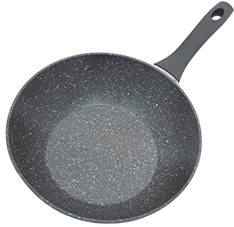 Schallen Anthracite Grey Kitchen Cookware Non Stick Frying Pan Saucepan Cooking Stock Pot Full Pan Set with Soft Grip Handles (Black Soft Handle, Wok - 28cm)