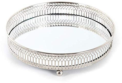 Mirror Glass Metal Antique Decorative Silver Candle Plate Display Tray