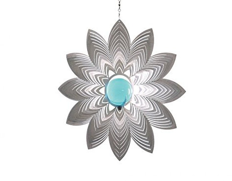 Illumino Windspiel Azalea für den Garten aus Edelstahl | Fantastische Lichtreflektion mit 50mm kobaltblauer Glaskugel | Rostfreies Metall | Garten-Dekoration für draußen zum Aufhängen
