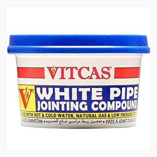 VITCAS 400gm Tub White Pipe Jointing LeakProof Compound - Used with Hot or Hold water, Natural gas, LPG gas and Low-Pressure Steam - Creates an Airtight Seal -Easy to Apply