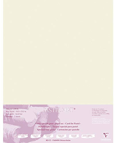 Clairefontaine - Ref 96166C - Pastelmatta kortark (paket med 5 ark) - 360 gsm kort - 50 x 70 cm - sandfärg - speciellt formulerad för användning med pasteller