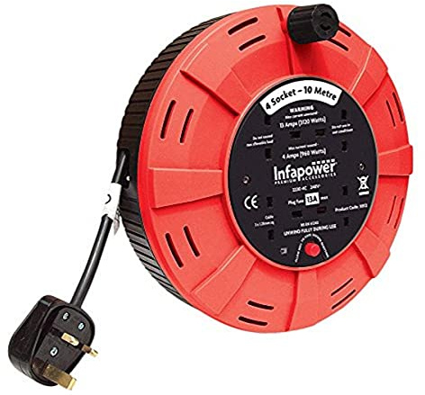 INFAPOWER X812 4 Socket 13 A 10 m Cable Drum, Black