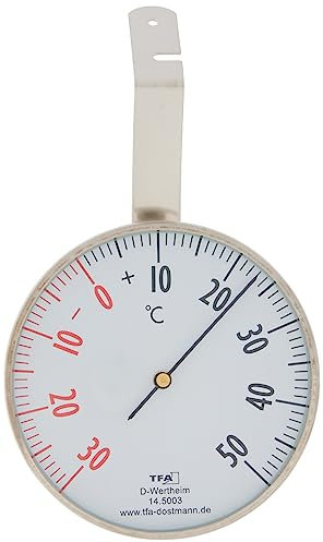 TFA Dostmann Analoges Fensterthermometer, 14.5003, zur Messung der Temperatur Außen, Außenthermometer, aus Edelstahl zweifarbiger Skala, wetterfest