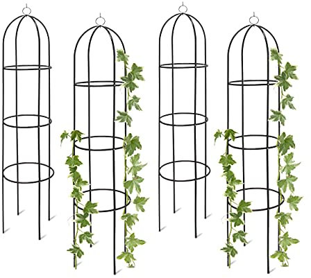 Relaxdays 4X Rankobelisk, Rankhilfe freistehend, dekoratives Rankgestell für Garten, Rankturm, Metall, grün, HBT: 190 x 40 x 40 cm