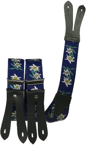 Harrys-Collection Hosenträger Knopfloch Edelweiss 35mm, schwarz, 120 cm | hochwertige echte Lederpatten, stufenlos verstellbar, traditionelles Accessoire für Trachten und Oktoberfest, komfortabel