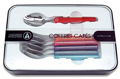 Laguiole Évolution - Coffret de 6 cuillères à café en acier inoxydable - Petites cuillères manche en ABS couleurs panachées multicolores - Set de couverts de table