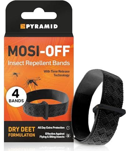 Pyramid Mosi-Off Insect Repellent Bands - 4X Mosquito Repellent Bracelet with Dry DEET Formula - Up to 100 Hours of Protection Against Flying & Biting Insects - Easy to Wear and Adjust