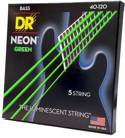 DR Strings NGB5-40 HI-DEF NEON Bassgitarrensaiten | UV aktive K3 Beschichtung, Maximale Sichtbarkeit, Brillanter Klang, Buehnentauglich, Made in USA