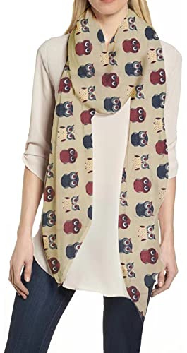Lina & Lily Écharpe Foulard pour Femme Imprimé Hibou (Beige-B)