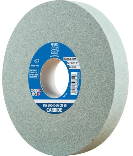 PFERD Schleifbockscheibe CARBIDE, 300x40x76mm, SiC 80, 39009730 – Weiche, aggressive Schleifscheibe für harte Materialien, z. B. Hartmetall