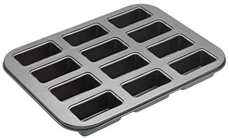 MasterClass Mini Loaf Tin with Loose Bases and PTFE, PFOA and BPA Free Non Stick, 12 Holes Robust 1 mm Carbon Steel, 27 x 35.5cm (10.5 x 14''), Grey