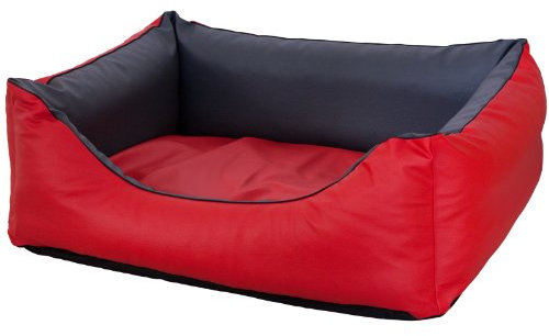 CopcoPet Hundebett Rocco Orthopädisch Rot/Grau 125 x 100 cm – Wendebett aus pflegeleichtem Kunstleder – Waschbar, bequem & gelenkschonend – Mit erhöhtem Rand – Für große Hunde, formstabil