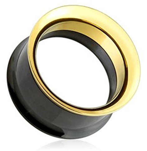 Paula & Fritz® Tunnel aus Edelstahl Chirurgenstahl 316L Schwarz und Gold mit Schraubverschluss 25mm