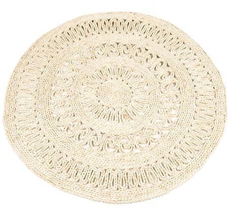 NaDeco Strohteppich mit Muster 60 cm rund | Maisstrohteppich Natur | Stroh Teppich | Maisstroh Teppich