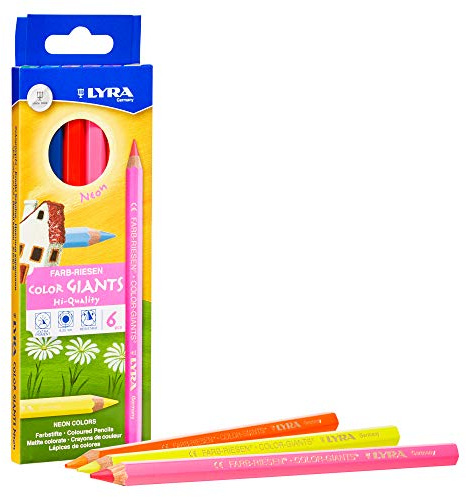 LYRA Color-Giants Neon Buntstifte lackiert Kartonetui 6 Stk. | Holzbuntstifte, sechskant, Mine 6,3mm, sortierte Farben