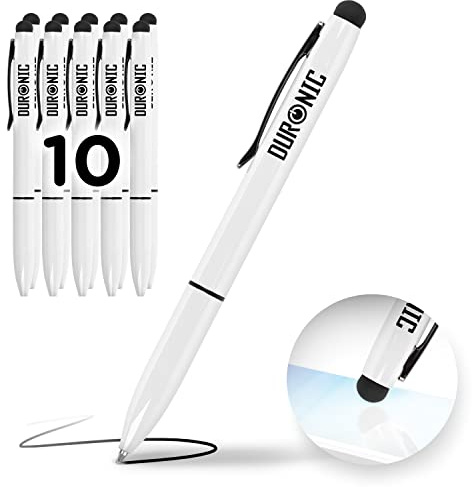 Duronic Stylus Pens IS10W [WHITE] [pack of 10] Refillable Ballpoint Pen & Rubber Stylus 2-in-1, Capacitive Stylus Pens for Touch Screen Devices for iPad, Tablet, Surface, Laptops, Kindle