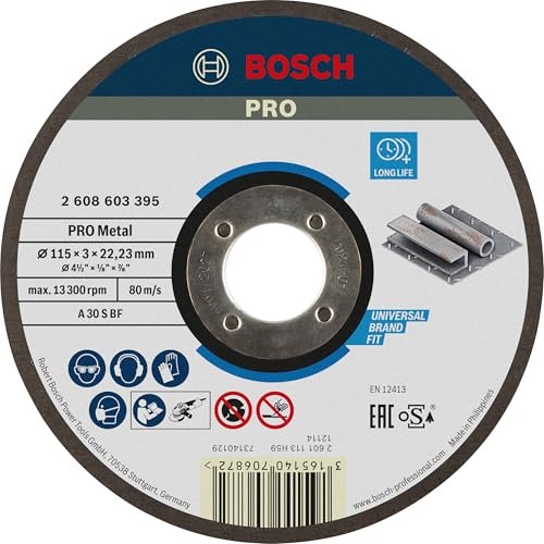 Bosch 1x PRO Metal Longlife Cutting Disc for Small Angle Grinder and Bore 22.23 mm (for Steel, Ø 115 mm, Professional Accessory Small Angle Grinder)