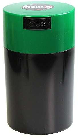 Tightvac - 1 oz to 6 ounce Airtight Multi-Use Vacuum Seal Portable Storage Container for Dry Goods, Food, and Herbs - Dark Green Cap & Black Body