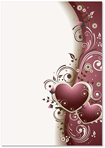 LYSCO Motivpapier Briefpapier (Blumen-5088, DIN A4 25 Blatt) schöne rote Ranken mit Herzen