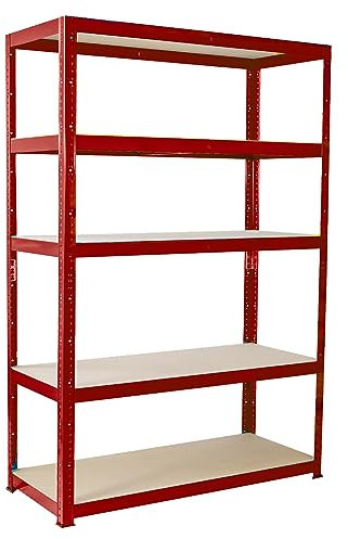 Scaffale per Garage – Scaffalatura Extra Profonda , 180cm x 90cm x 60cm – Rosso – 5 Ripiani (265Kg a ripiano) – Capacità di carico 1325Kg – Robusto, Resistente e Fuerte – 5 Anni di Garanzia