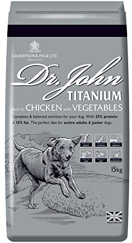 Dr. John Titanium Complete Trockenfutter für Hunde, 15 kg – Huhn, Gemüse und neuseeländische Grünlippmuschel – Alleinfuttermittel für aktive ausgewachsene und junge Hunde