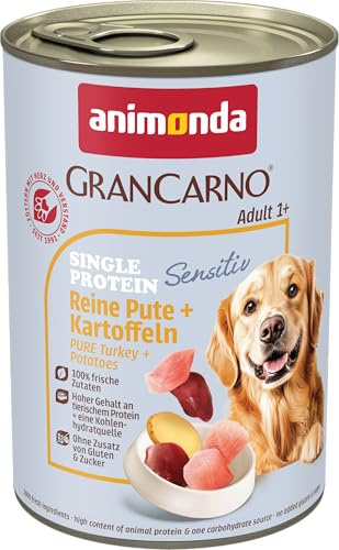 Nourriture pour chien GranCarno Sensitiv Adult d’animonda, nourriture humide pour chien adulte, pur dinde + pomme de terre, 6 x 400 g