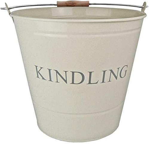Manor Fireside Kindling Bucket Cream Metal Fire Side Wood Store 0348