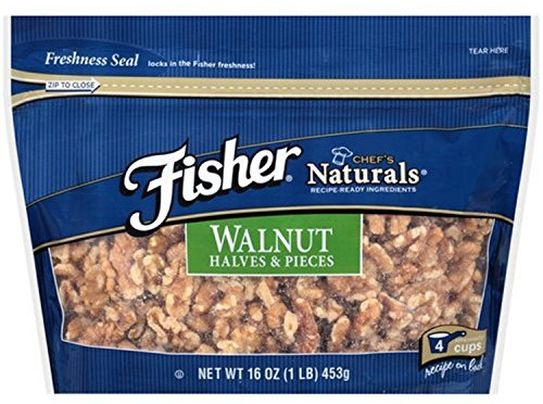 Fisher Chef's Naturals Walnut Halves & Pieces (Pack of 2) 1 Pound Bags