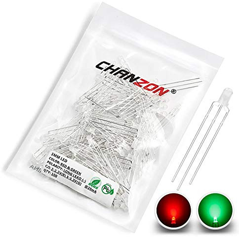 Chanzon 100 pcs 3mm Red & Green LED Diode Lights (Bicolor Common Cathode Diffused Round) Lighting Bulb Lamps Electronics Components Light Emitting Diodes