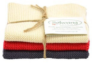 Solwang Putzlappen Creme - Rot - Grau, 3er Set, gestrickt Wischlappen Baumwolle Wischtücher Edelstahl