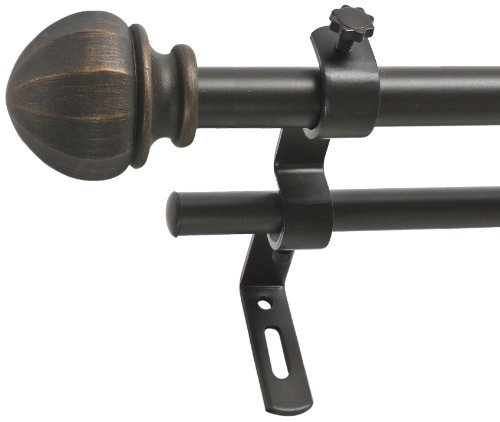 Decopolitan Facet Ball 5/8 Double Curtain Rod Set, 26 to 48 Inches, Vintage Bronze