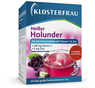 Klosterfrau Heißer Holunder | fürs Immunsystem | 10 Beutel | Heißgetränk mit Vitamin C & Zink für Immunfunktion & Zellschutz, wärmender Ingwer, vegan & laktosefrei