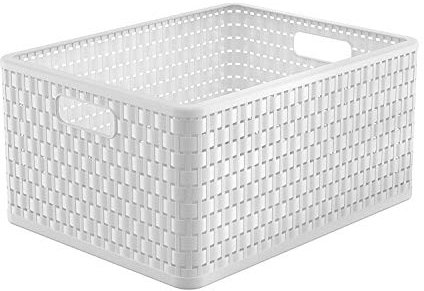 Rotho Country Aufbewahrungsbox 28l in Rattan-Optik, Kunststoff (PP) BPA-frei, weiss, A4+/28l (43.0 x 33.0 x 21.5 cm), Weiß