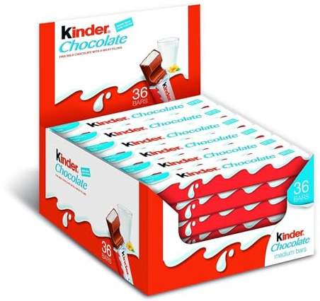 Kinder Maxi Riegel Barra de Chocolate con Leche - 21 g, Paquete de 36