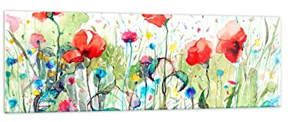 Panorama Bilder auf Glas 160x50cm Glasbild Blumen Wiese Blatt Natur Groß XXL Wanddeko Bild im Glas Schlafzimmer Küche Wandbilder Dekoration Wohnzimmer Modern Wand Kunstdruck Art GAB160x50-3076